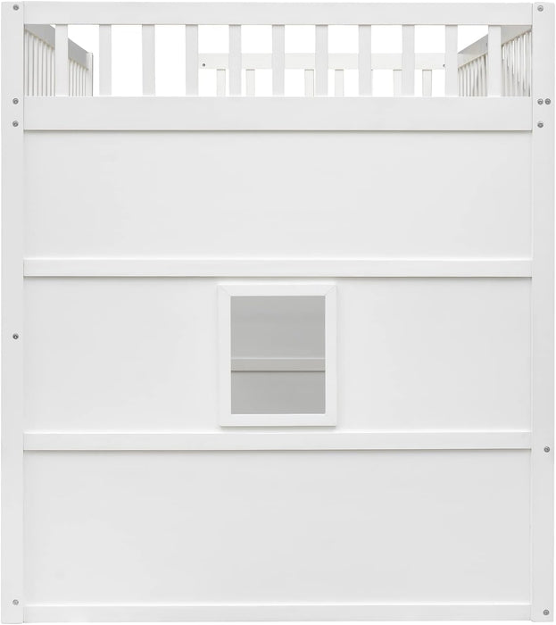 Full Size Loft Bed With Playhouse WhiteGraySolidPine