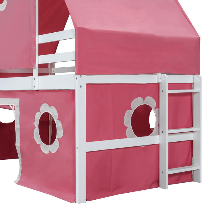 Pink Twin Loft Bed With Slide Integratedguardrails