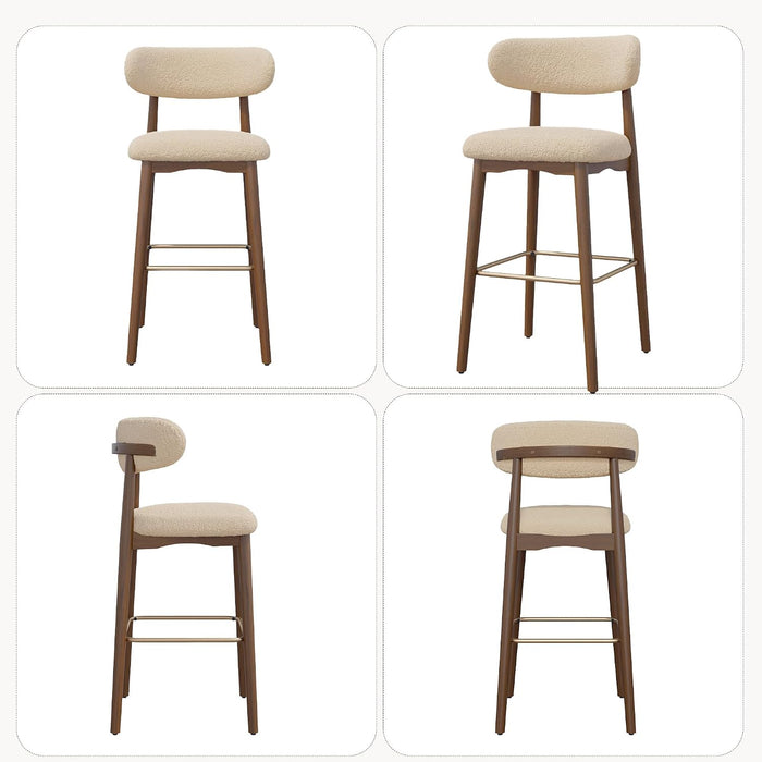 Counter Height Bar Stools, Solid Wood Barstools,30.5" Set of 3 | Curved Back & Metal Footrest,Premium Fabric Upholstered Mid Century Modern Bar-Chairs for Kitchen Island, Oatmeal