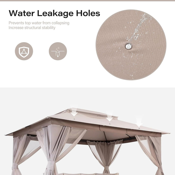 Outdoor Patio Gazebo 10'X13' with Expansion Bolts, Heavy Duty Gazebos Party Tent Shelter with Double Roofs, Mosquito Nets and Privacy Screens for Backyard, Garden, Lawn, Khaki