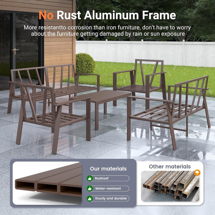 Aluminum Outdoor Patio Furniture Set 7-Seat Metal Patio Conversation Sets with Coffee Table and Water-Resistant Cushions, Modern Patio Sectional Sofa for Porch, Deck, Backyard, Poolside