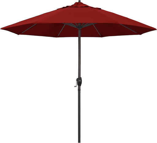 9' Rd Sunbrella Aluminum Patio Umbrella, Crank Lift, Auto Tilt, Bronze Pole, Jockey Red