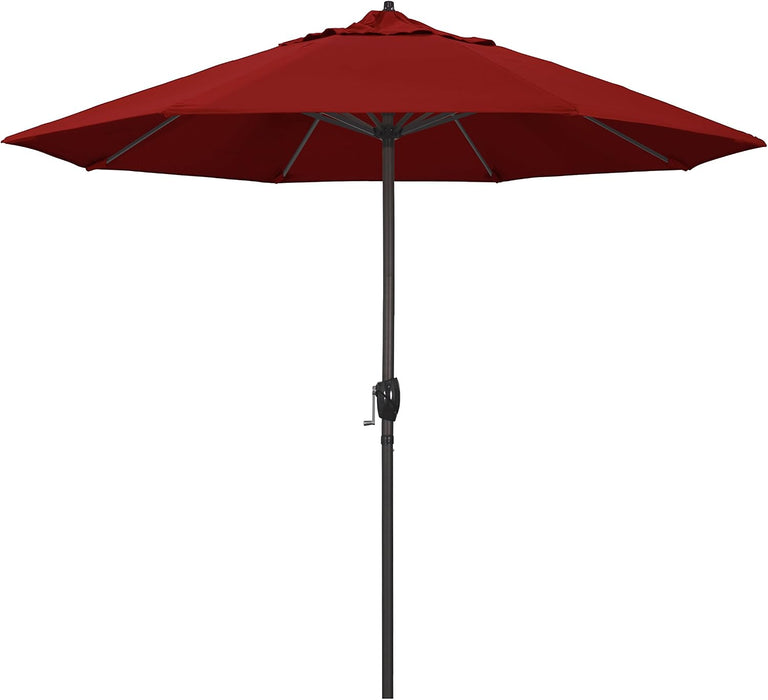 9' Rd Sunbrella Aluminum Patio Umbrella, Crank Lift, Auto Tilt, Bronze Pole, Jockey Red