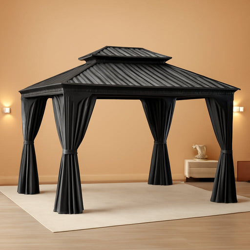 12x20 Hardtop Galvanized Steel Gazebo With Curtains