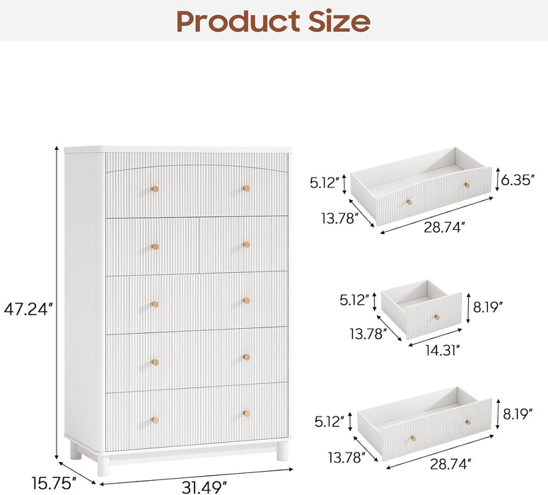Fluted Dresser for Bedroom, Kids Dresser Cabinet with 6 Drawers