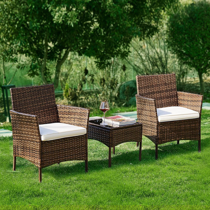 Patio Furniture Set 3 Pieces, Outdoor Wicker Furniture with Coffee Table, Modern Rattan Patio Chairs Conversation Sets with Sofa for Garden, Terrace, Porch, Balconies, Lawns(Brown and Beige)