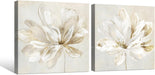2 Pcs Beige and Gold Flower Wall Art Blooming Flower Abstract Floral Artwork Canvas Print Poster for Living Room Bedroom Office Wall Decor 24"X24"