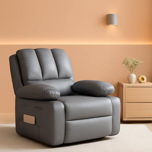 Oversized Recliner Chairs with Heat and Massage - 360° Swivel Lazy Recliner Chair for Adults- Manual Rocking Chair with Cup Holder for Living Rooms, Bedrooms and Nurseries - Grey