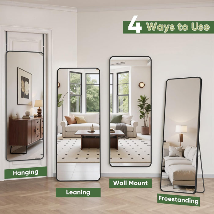 48"X14" Door Hanging Full Length Mirror, Floor Mirror Freestanding,Full Body Mirrors with Adjustable Stand for Bedroom Living Room Cloakroom, Rounded Rectangle, Black