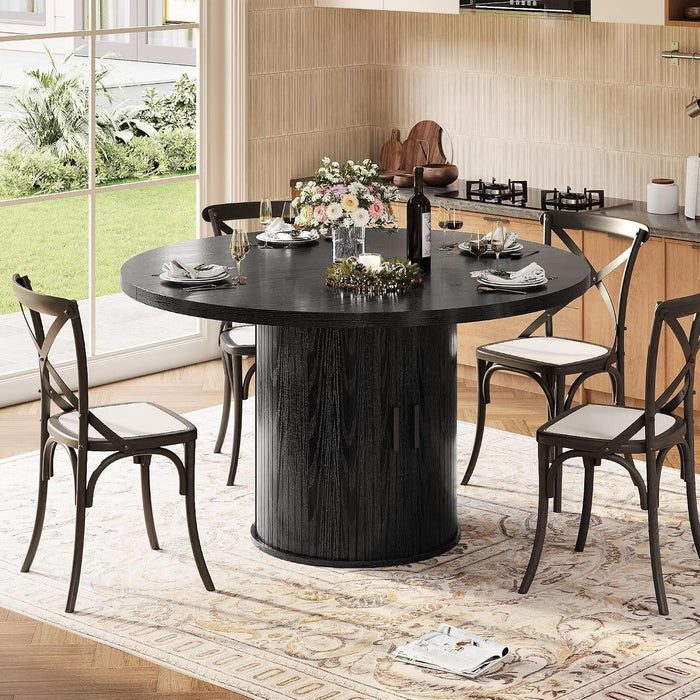 47'' round Dining Table, Wooden Kitchen Table with Fluted Base