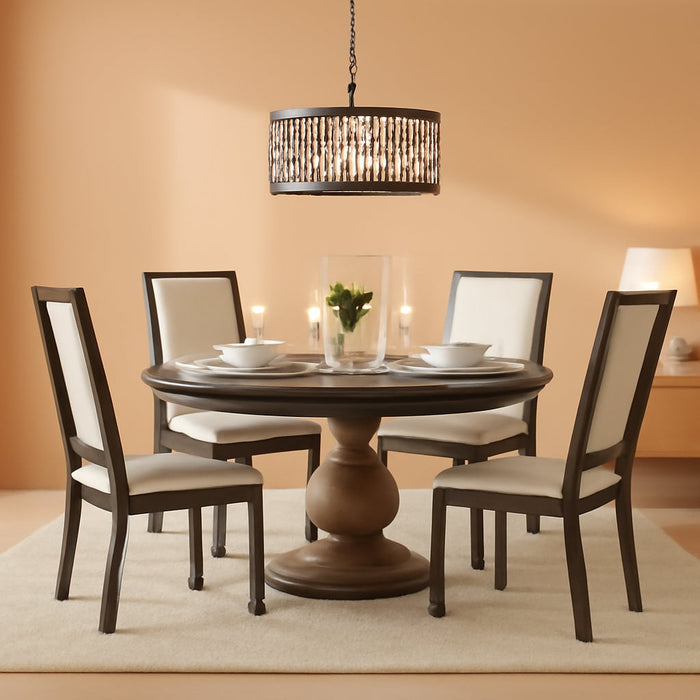 Upholstered Kitchen Dining Chairs Set of 4, Wood Dining Chairs with Back, 19 Inch Fabric Farmhouse Dining Room Side Chairs with Wooden Legs for Kitchen Dining Living Room Courtyard, Brown