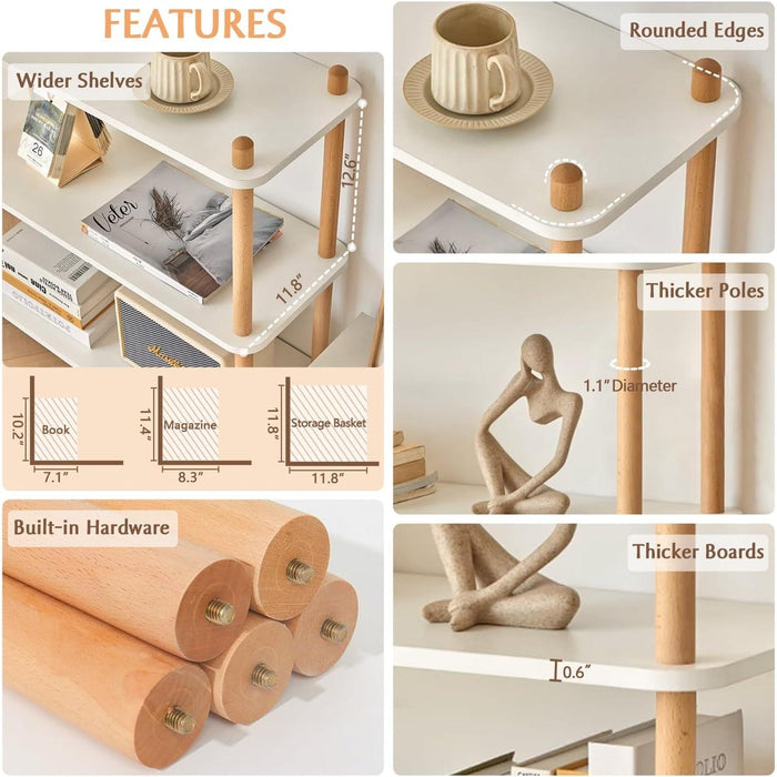 3-Tier Wooden Shelf Bookcase - Modern Open Bookshelf, Free Standing Storage Rack, Multifunctional Display Stand for Home and Office, White, Rectangle