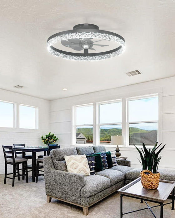 Ceiling Fans with Lights and Remote, 20'' Low Profile Ceiling Fans, 3000-6000K Dimmable Modern Flush Mount LED Fan Light, Fandelier Ceiling Fan for Bedroom, Kitchen, Living Room, Black