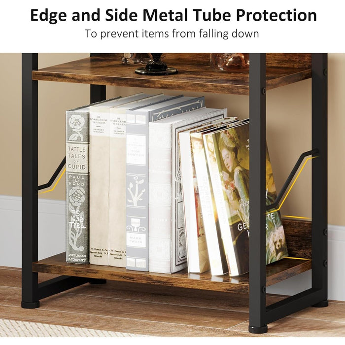 Book Shelf Small Bookshelf: 3-Tier Wood Bookcase Industrial Bookshelf with Edge Protection Metal Narrow Bookshelves Storage Organizer Display Rack for Bedroom (Rustic Brown, 5-Tier)