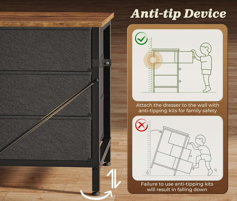 78.7 Inch Long Dresser for Bedroom, 15 Drawer Fabric Dresser for Closet, Large TV Stand for 65, 75, 85 Inch TV, Wide Chest of Drawer with Storage, 78.7" W X 12.9" D X 26.7" H, Rustic Brown