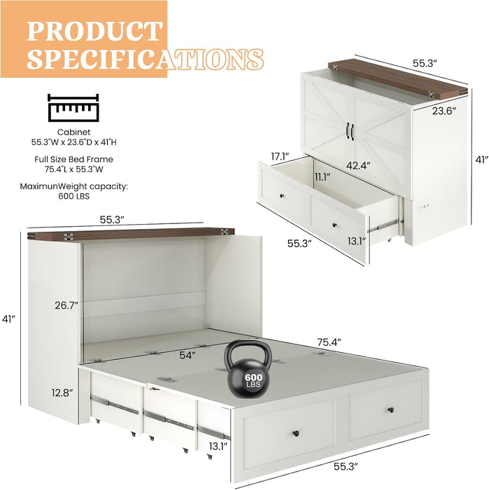 Full Size Murphy Bed Cabinet With ChargingStationPro