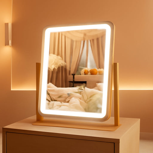 Vanity Mirror with Lights, 12.6"×15" LED Makeup Mirror, Lighted Makeup Mirror with Lights, Smart Touch Control Dimmable 3 Modes Light, Lighted up Mirror for Makeup Desk, Gold