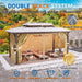 10X15 Hardtop Gazebo on Clearance with Heavy Duty Galvanized Steel Metal Roof, Patio Hard Top Gazebo with Curtains & Netting,Outdoor Permanent Hot Tub Gazebo Pavillon for Backyard,Deck,Brown