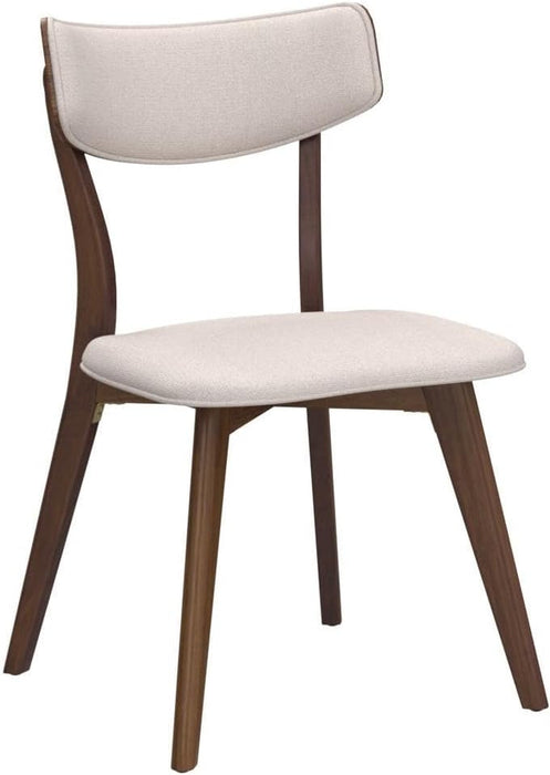 Mid-Century Walnut Finished Frame Dining Chairs (Set of 2) (Light Beige)