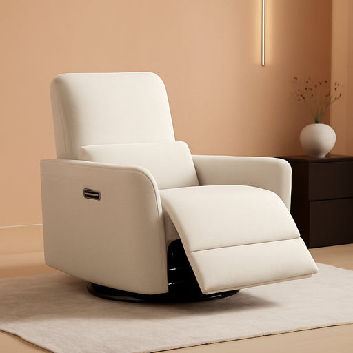 Power Recliner Chair Swivel Glider, FSC Certified Upholstered Living Room Nursery Reclining Sofa Chair with Lumbar Support, Linen