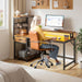 48" Computer Desk with Power Outlets & LED Lights, Gaming Desk with Drawer & Storage Shelves, Reversible Home Office Desk with Monitor Stand, for Living, Study Room, Gaming Room, Rustic Brown