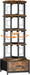 5 Tier Rotating Bookshelf Tower with Storage, Rustic Brown | 360° Spinning Bookcase with Fabric Drawer, round Revolving Book Shelf Organizer, Narrow Swivel Bookshelves for Small Space