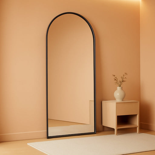 71" X 32" Arched Full Length Mirror, HD Tempered Glass Floor Mirror with Black Aluminum Frame, Standing/Leaning/Wall Mounted Mirror for Bedroom, Dressing Room & Living Room