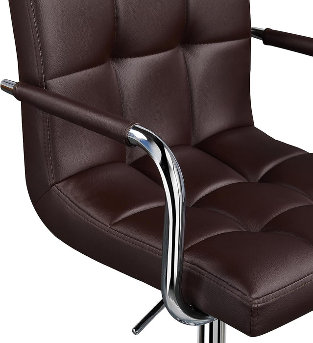 Tall Bar Stools Set of 2 Modern Square PU Leather Adjustable Barstools Counter Height Stools with Arms and Back Bar Chairs 360° Swivel Stool, Brown