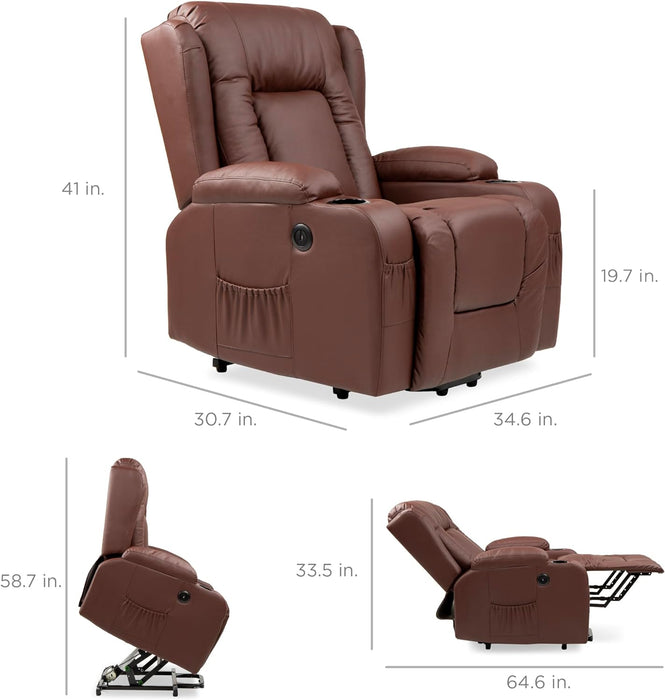 Power Lift Recliner Massage Chair with USB, Heat, and Cupholders