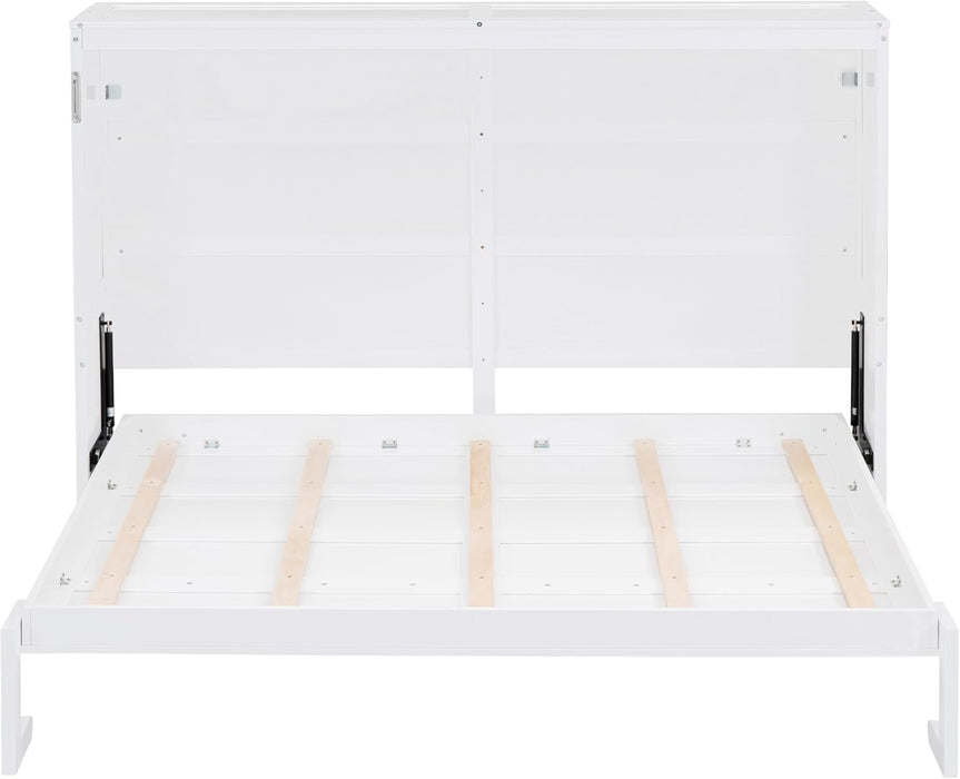 Full Size Murphy Bed, Wood Hidden Foldable Wall Bed Frame W/Gas Struts, Storage Bed Cabinet for Bedroom, Office, Space-Saving, No Box Spring Needed, White