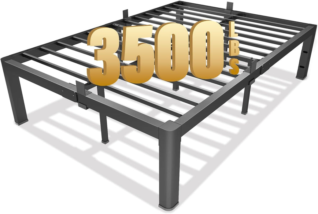 14 Inch Queen Platform Bed Frame - 3500 Lbs Heavy Duty Metal Mattress Foundation with Safe Rounded Corners & Recessed Legs, Non-Slip Mattress Retainers, Noise Free, No Box Spring Needed