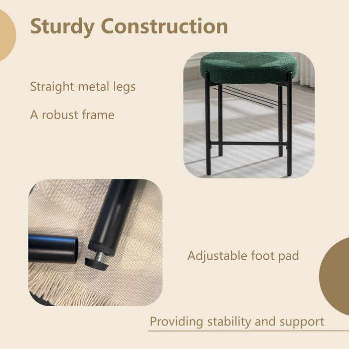 Counter Height Bar Stools, 24'' Green Bar Stools Set of 3, Boucle Barstools with Back, Mid-Century Modern Bar Chairs for Kitchen Island, Dining Room