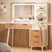 44" Vanity Desk with Mirror and Lights, Makeup Vanity Desk with Power Outlet, Makeup Desk with 5 Drawers&Storage Shelves, Vanity Table 3 Color Adjustable Brightness Dressing Table Set for Bedroom