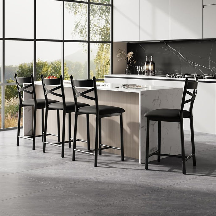 26'' Bar Stools Set of 4, Counter Stools with Back & Thick Cushion