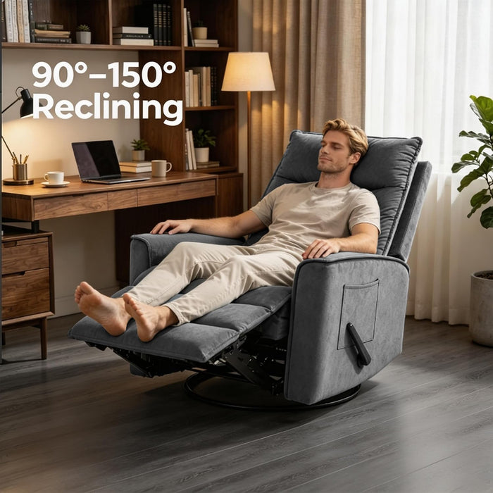 Swivel Rocker Recliner Chair, Rocking Chair, Small Swivel Recliner for Small Spaces, Living Room, Rv(Dark Grey)