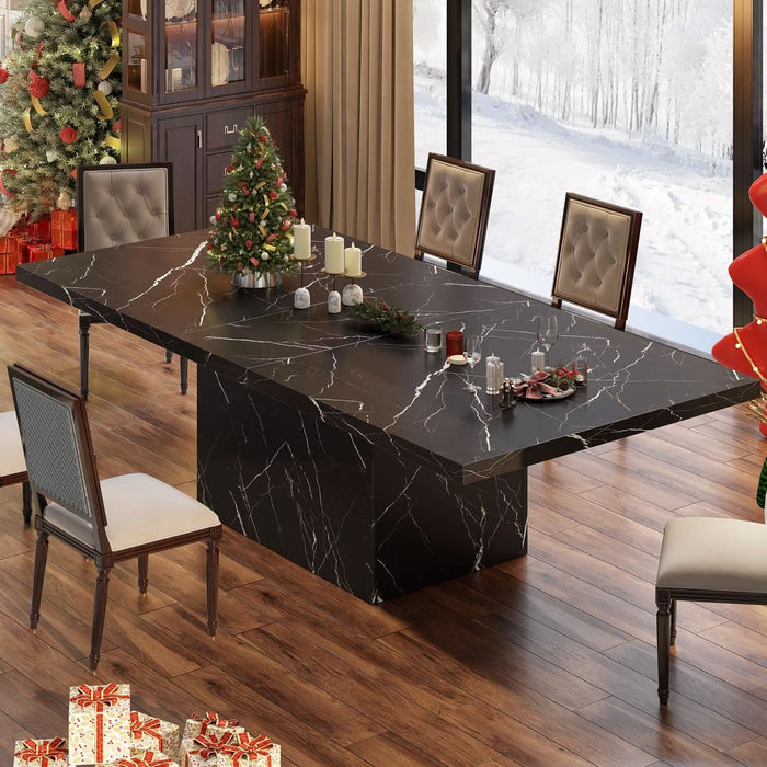 71" Black Faux Marble Dining Table for 6-8, Rectangle Dining Room Table