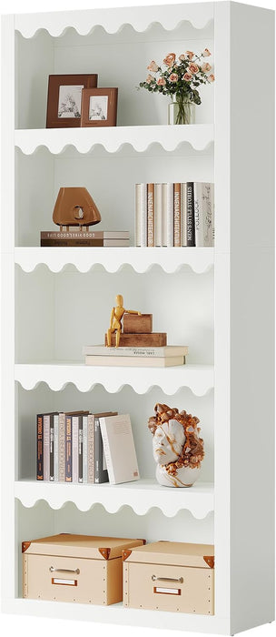 Tribesigns 5-Tier Open Bookcase, 70-Inch Tall White Bookshelf with Scalloped Edges, Modern Display Shelves Storage Organizer for Living Room, Home Office (1, White)