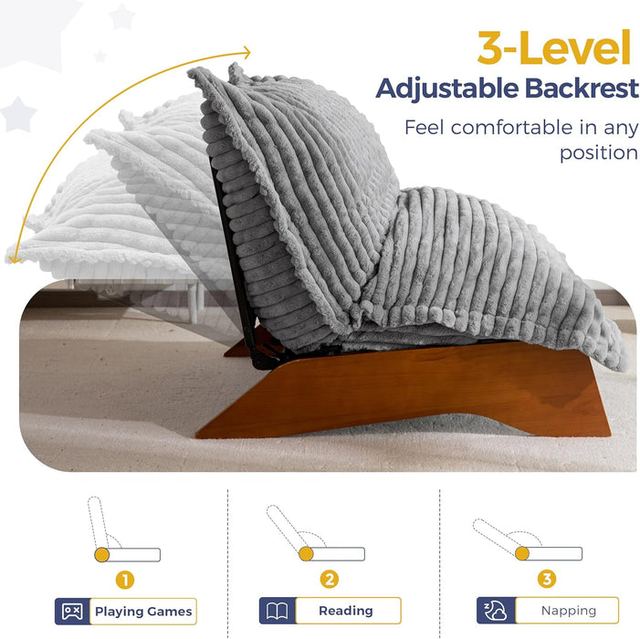 Grey Adjustable 3-Position Bean Bag Chair with Cover