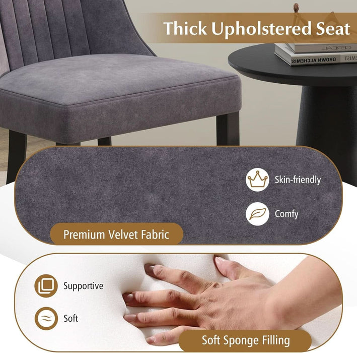 Upholstered Dining Chairs Set of 2, Channel Tufted Kitchen Chairs W/High Backrest, Rubber Wood Side Chairs, Padded Seat, Modern Fabric Armless Accent Chairs for Restaurant, Living Room