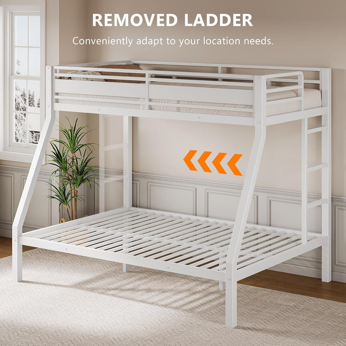 White Metal Bunk Bed TwinOverFull HeavyDuty Railings