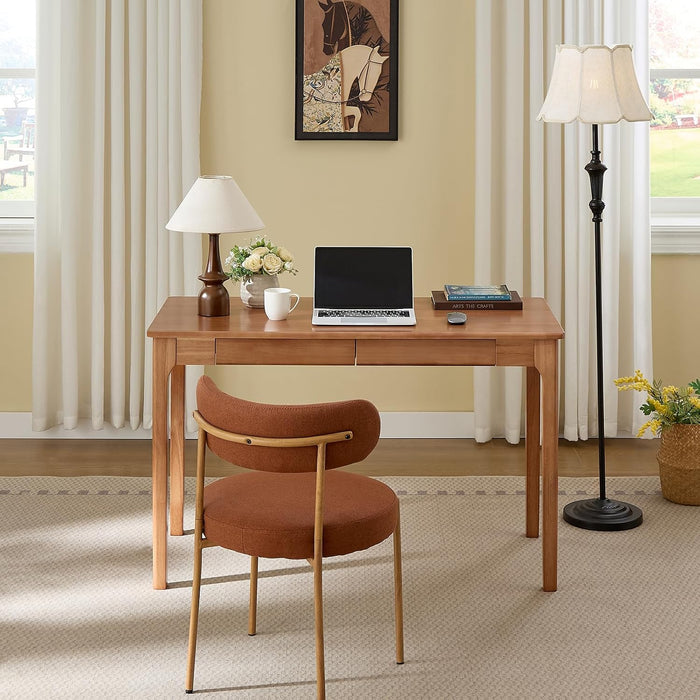 Solid Wood Computer Desk with Storage Drawers (Oak Color, 47.2Inch)