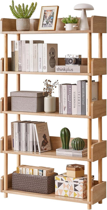 5 Tier Bookshelf, Free Standing Wooden Bookcase with Open Storage Shelves, Sturdy Shelf Organization Display Rack for Living Room, Bedroom, Home Office, Oak Color YD-BC006R