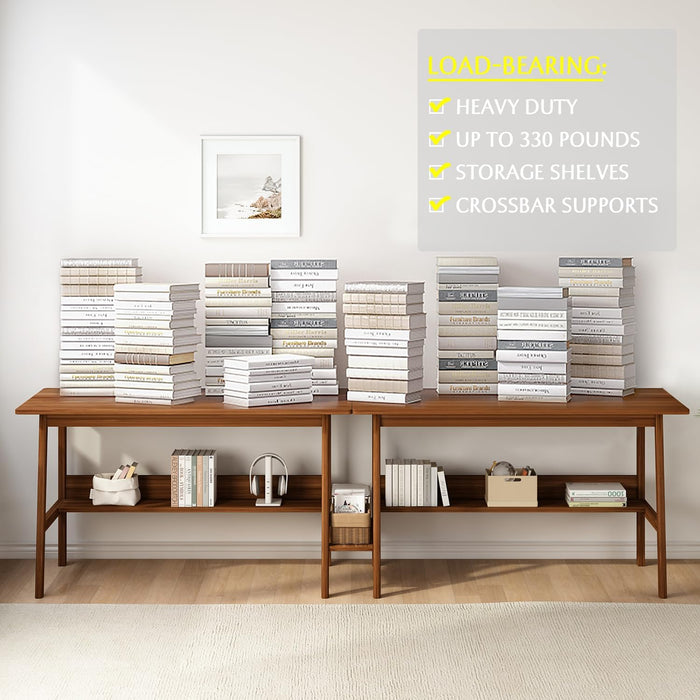 Two Person Desk Walnut 79Inch ExtendedWorkstation Shelves