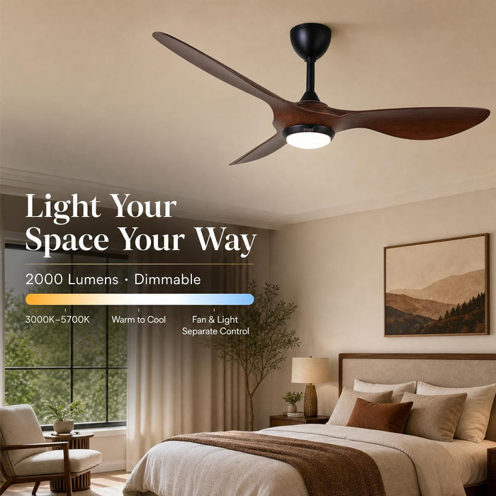 52" Ceiling Fan with Light, Quiet Reversible DC Motor, Smart Control