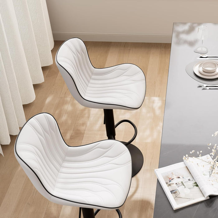 White Bar Stools Set of 2 Modern Kitchen Counter Height Bar Chair with Back Swivel Adjustable Faux Leather Upholstered Barstools for Breakfast Island Tall 300LBS