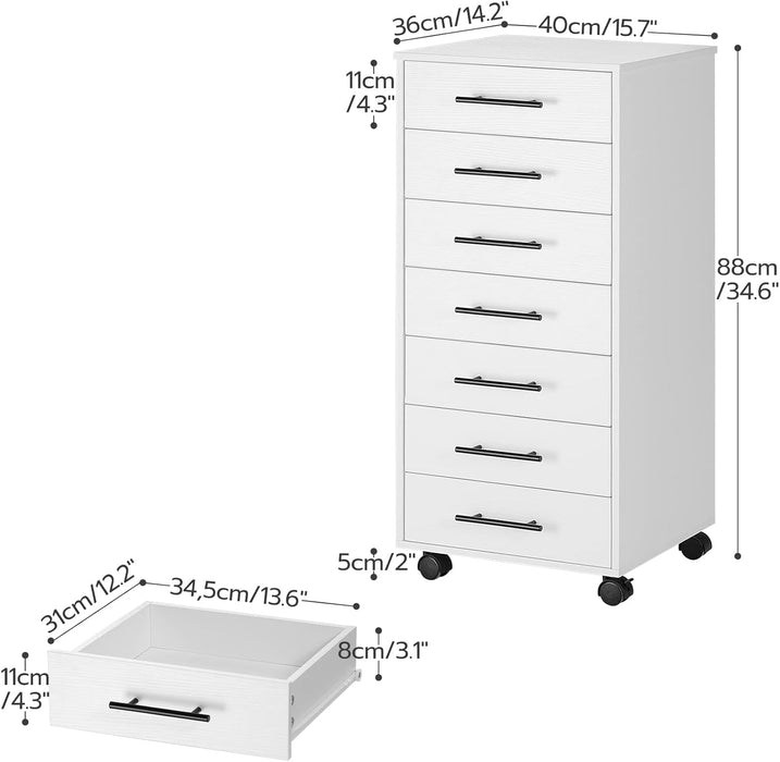 7-Drawer Chest, File Cabinet, Wooden File Cabinet, Office Cabinet with Drawers, Storage Cabinet, for Home Office, Study, Easy Assembly, White WT07WJ01