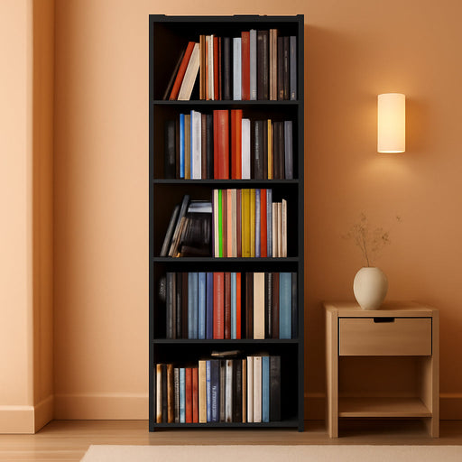 5-Tier Shelf Bookcase, Freestanding Wood Storage Display Open Bookshelf for Home Office (Black)