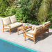 4 Pieces Patio Furniture Set, Outdoor Acacia Wood Conversation Set with Soft Cushions and Coffee Table, Outdoor Sectional Sofa Set for Lawn, Garden, Backyard and Poolside (1, Natural)
