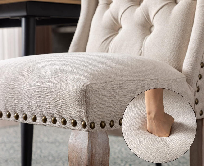 Upholstered Dining Chairs Set of 2 for Kitchen and Dining Room Farmhouse Fabric Tufted Accent Chairs for Living Room and Bedroom with Wooden Legs, Cream