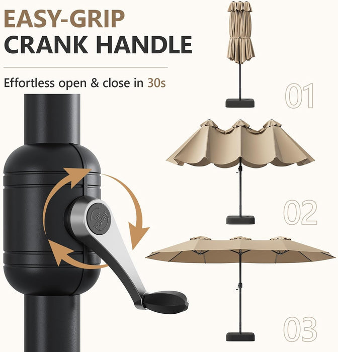 15FT Double-Sided Patio Umbrella with Base Included
